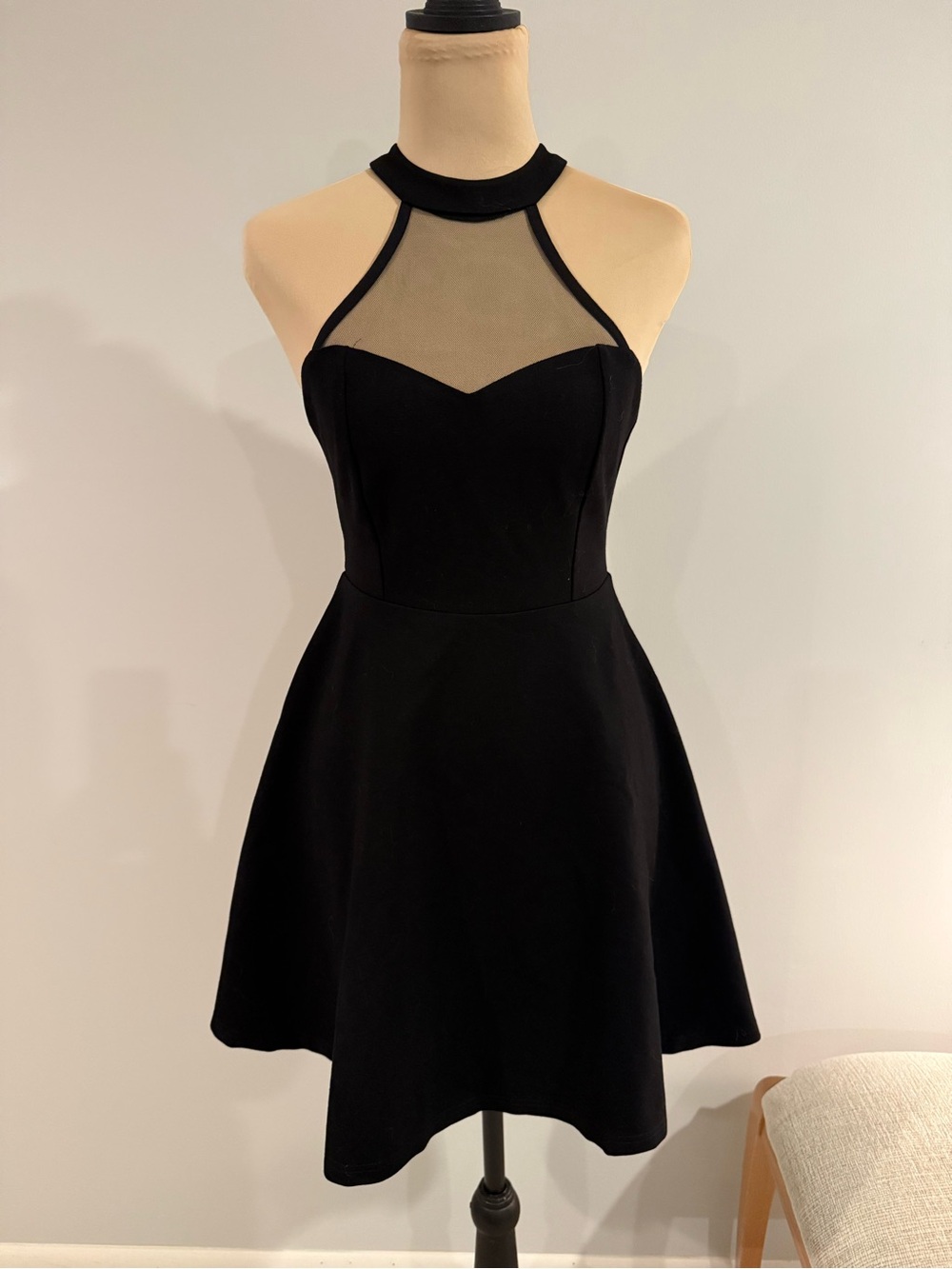 Lulu's Black Mesh Halter Skater Dress